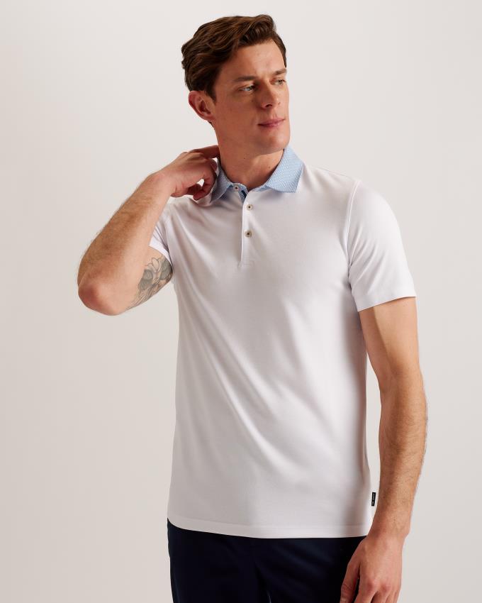 Polo Ted Baker Short Sleeve Woven Collar Blanche Homme | WTO-40440171